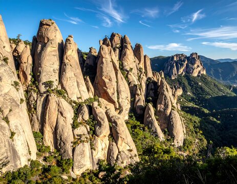 Rugged mountain peaks with a valley vista