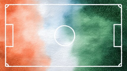 Vibrant watercolor football pitch design with national flag colors evokes passion and competition
