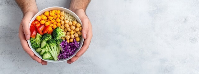 Colorful Healthy Bowl of Fresh Vegetables and Legumes in Hands