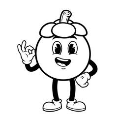 Halloweenfruitssingleicon cartoon mangosteen character giving an okay sign isolated on white background