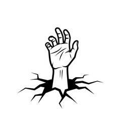 Halloweenfruitssingleicon a hand reaching out from the ground isolated on white background for help