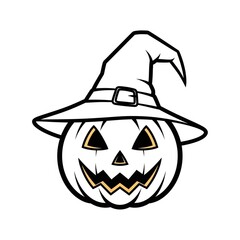Halloweenfruitssingleicon jackolantern with witch hat isolated on white background for halloween
