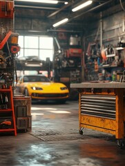 Vintage automobile repair shop, classic car restoration and maintenance