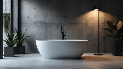 Modern bathroom with tub and plants