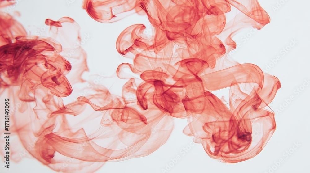 Poster Abstract fluid red smoke pattern with swirling flowing shapes, dynamic movement and soft curves creating captivating texture, artistic background for design, energy, fire, vapor, mysterious atmosphere