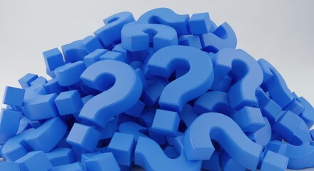 A mountain of blue question marks represents uncertainty and curiosity in life