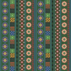 Seamless floral geometric pattern with colorful ethnic motif and traditional textile style for vibrant decorative design