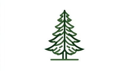 Simple, outlined illustration of a pine tree.  Green line drawing of a conifer, centered on a white background, with distinct branches and a grounded base