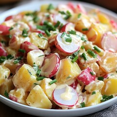 Creamy potato salad with radishes and chives, a fresh summer delight