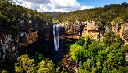 Waterfall cascading into a valley