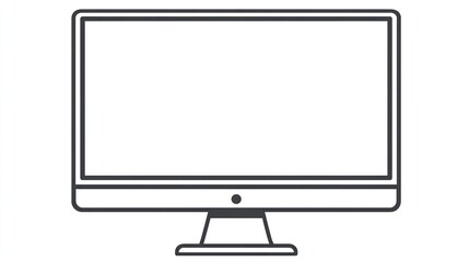 Simple line drawing of a desktop computer monitor with a blank screen, showing a minimalist design with a thin bezel and a simple stand