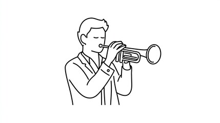 Man in suit plays trumpet, line art