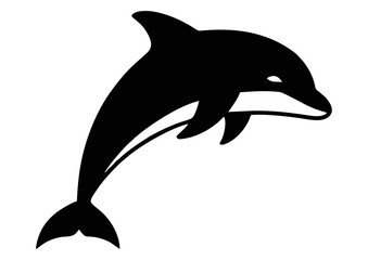 Fototapeta premium Cartoon dolphin character jumping joyfully out of the water on a white background with copy space