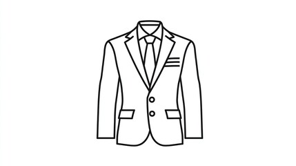 Simple black outline drawing of a man's suit jacket, tie, and shirt