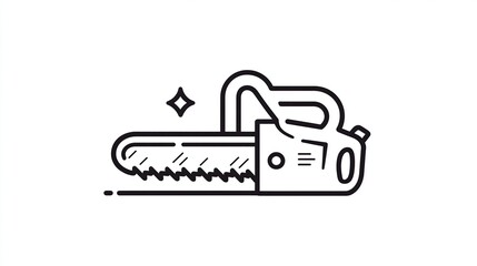 Simple, black outline illustration of a chainsaw