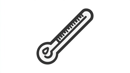 A simple line drawing of a classic thermometer angled diagonally, featuring a bulbous base and a marked temperature scale