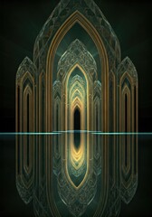 Obraz premium Ornate arches, teal & gold, reflected in water