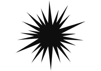 Black starburst silhouette icon symbolizing energy and brightness on a plain background
