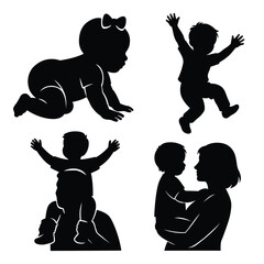 Baby and Family Silhouette Vector Illustration