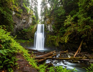 Waterfall cascading through lush forest