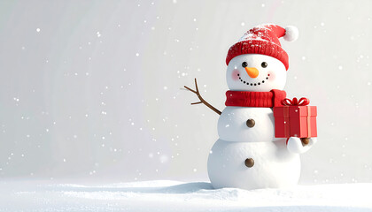 Cute 3D of Cute snowman holding a gifts