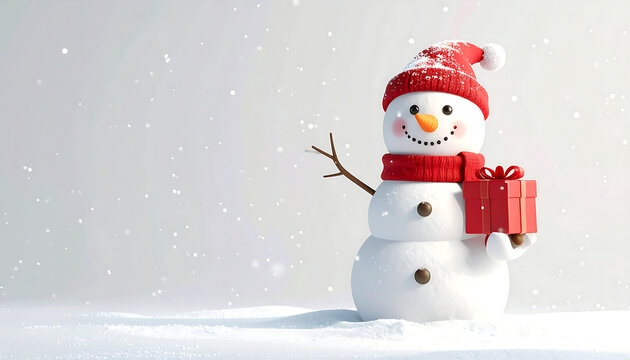 Cute 3D of Cute snowman holding a gifts
