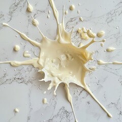Creamy custard explosion on marbled surface offers a unique abstract