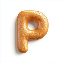 A font P donut shape with chocolate cream topping with sprinkles, snack food isolated white