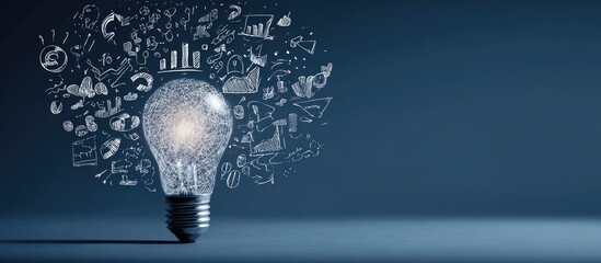 Glowing light bulb symbolizing innovation and business ideas with digital icons.