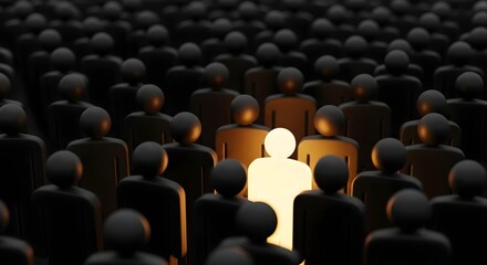 Obraz premium Golden Glowing Individual Among Gray Crowd Illustration
