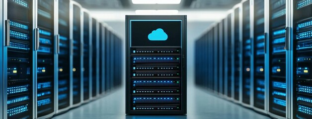 A vibrant banner highlighting efficient data centers and cloud storage solutions.