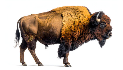 A majestic american bison standing profile view isolated on white background