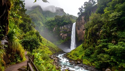 Waterfall in Lush Green Valley