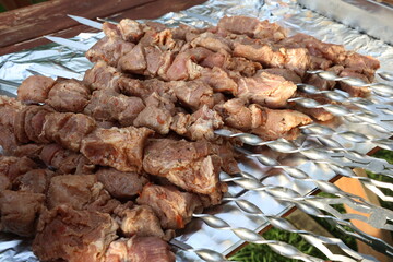 Shish kebabs are fried on the grill
