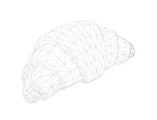 Polygonal croissant wireframe drawing composed of geometric shapes and clean lines on a white background.