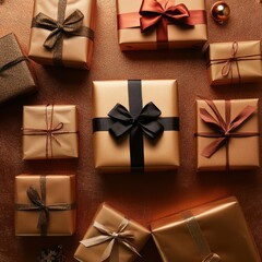 Elegant assortment of beautifully wrapped gifts with decorative ribbons