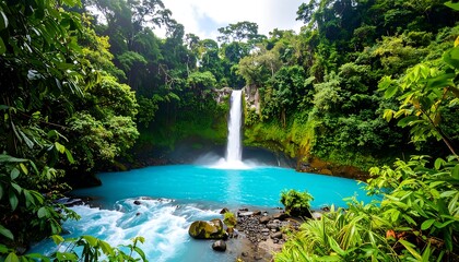Waterfall in Lush Rainforest