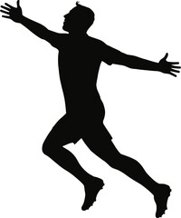 Football player celebrating with arms wide, running silhouette