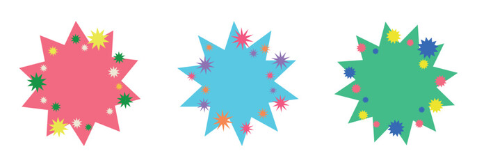 A set of multicolored star-shaped labels. Isolated vector illustration with space for text.
