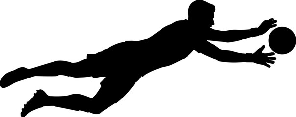 Fototapeta premium Goalkeeper diving sideways to save ball silhouette, arms outstretched