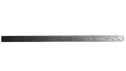 A 50 cm long stainless steel ruler with dual scales: centimeters and inches. It features a hanging hole at the right end and clear numbers for precise measurements.
