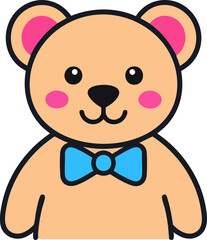 Cute teddy bear with bow tie, friendly plush toy character in vector style