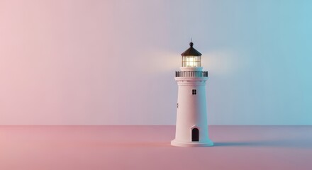 A Glowing Lighthouse Stands Against a Gradient Sky