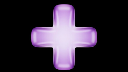 A 3D purple plus symbol representing addition, growth, and positivity. Widely used in healthcare, finance, and social media. Clean, glossy design ideal for digital interfaces and business projects.