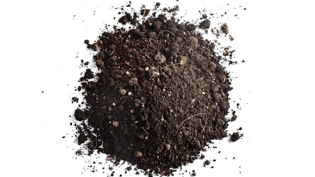 A pile of dirt on a white surface with no other objects in view