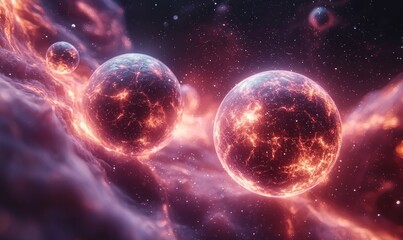 Fototapeta premium Two fiery celestial bodies within a nebula