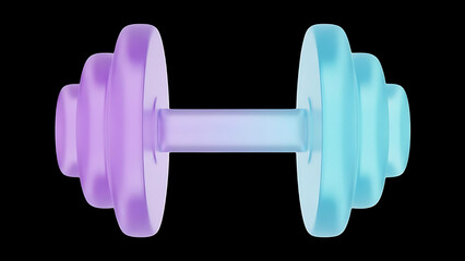 A vibrant 3D dumbbell in purple and blue gradient colors. Represents fitness, strength, and healthy lifestyle. Perfect for gyms, workout programs, and sports branding.