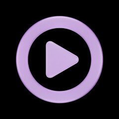A glossy 3D purple play icon symbolizing video, music, and entertainment. Represents starting, launching, or streaming digital content. Clean and modern style, perfect for apps and UI designs.