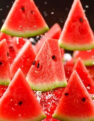 Watermelon slices in mid-air splash