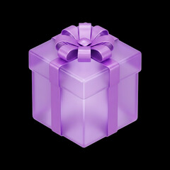 A stylish 3D purple gift box with a satin ribbon represents surprise, reward, and celebration. Its elegant translucent style is perfect for holidays, offers, and promotions. Ideal for e-commerce, mark